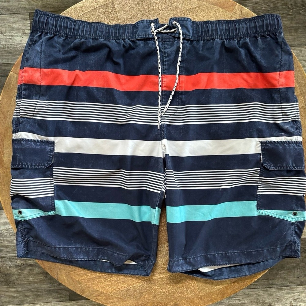 2XL Cargo Swim Trunks/Surf Shorts-Red,‎ White & Blue Stripes Foundry Supply Co